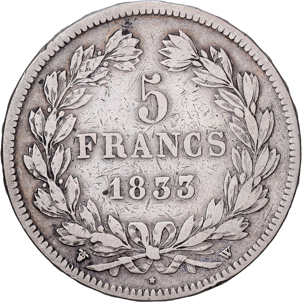 Francja, Louis Philippe I, 5 Francs, 1833, Lille, Srebro, VF(30-35)
