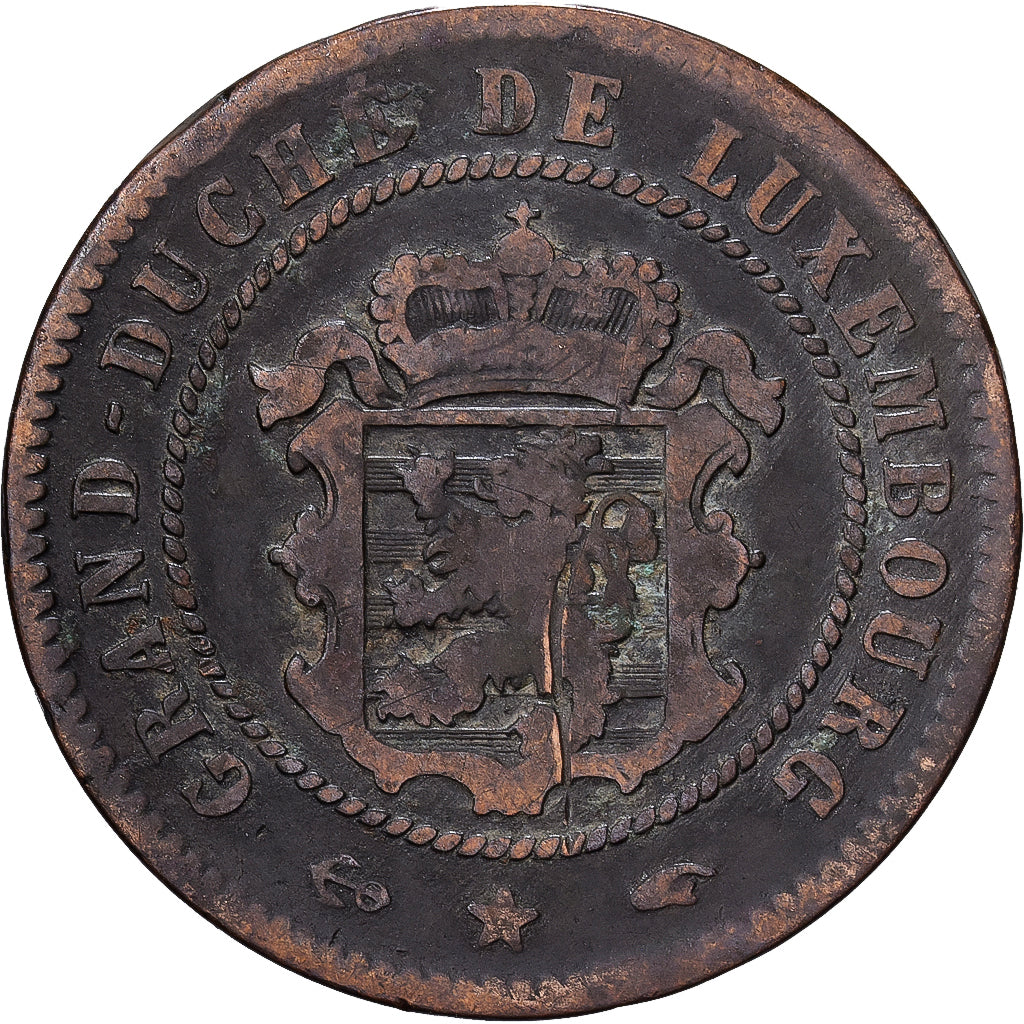 Lussemburgo, William III, 5 Centimes, 1855, Paris, Bronzo, MB, KM:22.2