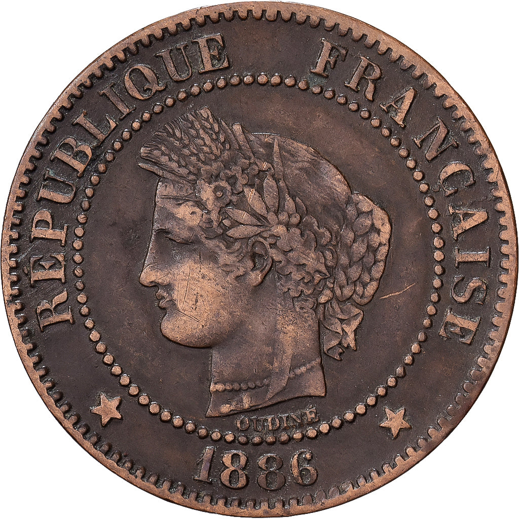 França, 2 Centimes, Cérès, 1886, Paris, Bronze, EF(40-45), Gadoury:105
