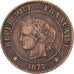 Francia, 2 Centimes, Cérès, 1877, Paris, Petit A, Bronce, BC+, Gadoury:105