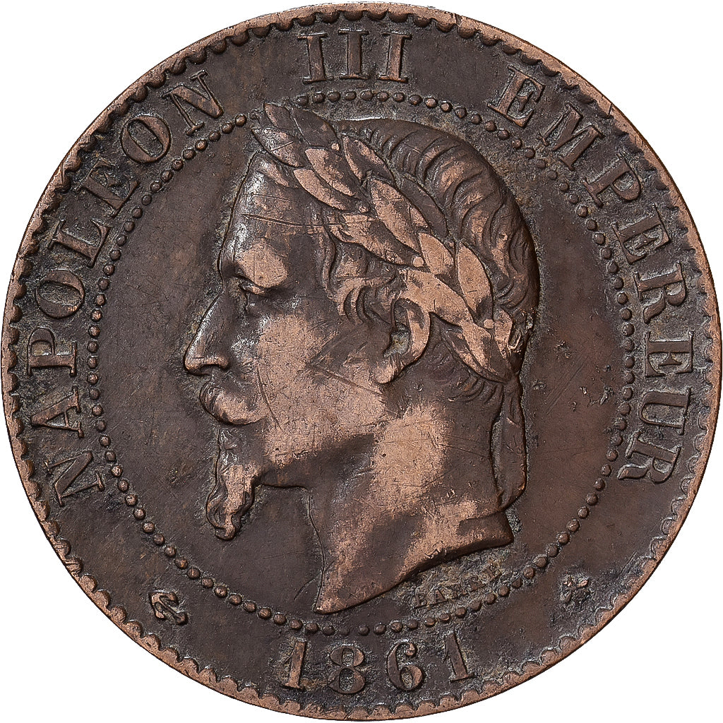 França, Napoleon III, 2 Centimes, 1861, Paris, Bronze, EF(40-45), Gadoury:104