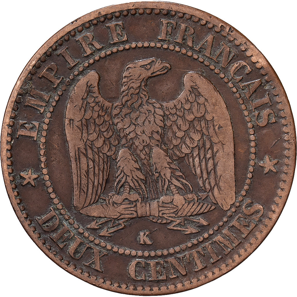 França, Napoleon III, 2 Centimes, 1862, Bordeaux, Bronze, VF(30-35)