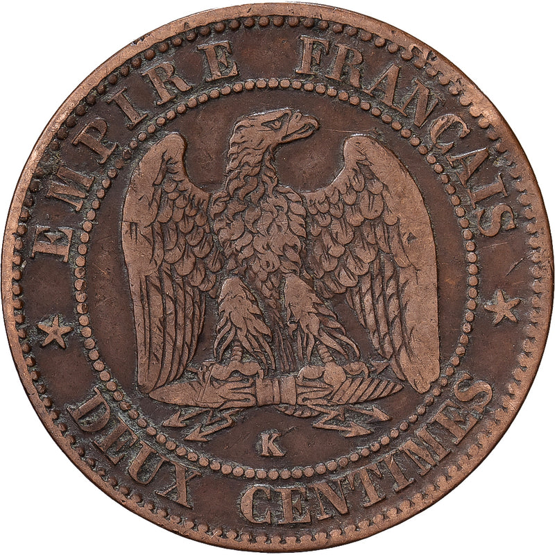 France Napoleon III 2 Centimes 1862 Bordeaux Bronze VF(30-35