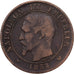 Francia, Napoleon III, 2 Centimes, 1854, Lille, Bronce, BC+, Gadoury:103