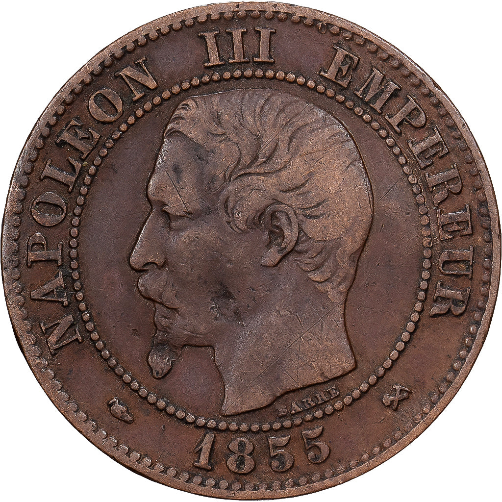 France, Napoléon III, 2 Centimes, 1855, Rouen, Bronze, TB+, Gadoury:103