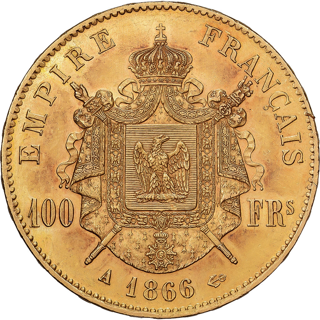 France, Napoleon III, 100 Francs, 1866, Paris, Rare, Gold, AU(55-58)