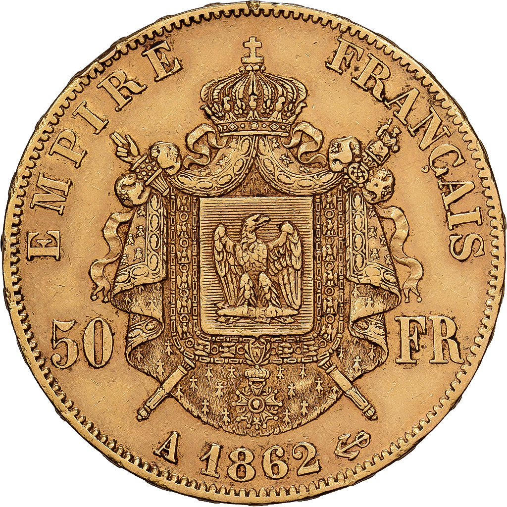 Francja, Napoleon III, 50 Francs, 1862, Paris, Złoto, EF(40-45), Gadoury:1112