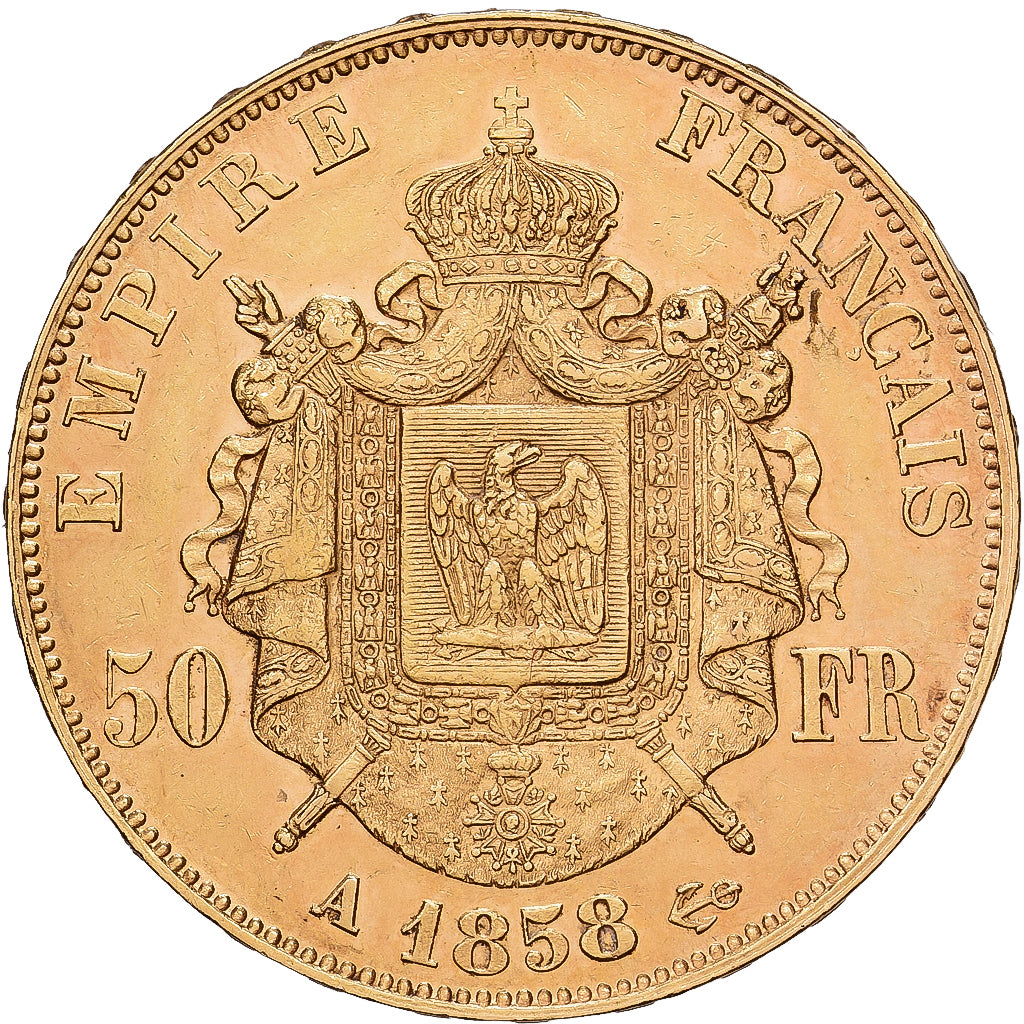 France, Napoleon III, 50 Francs, 1858, Paris, Gold, AU(50-53), Gadoury:1111