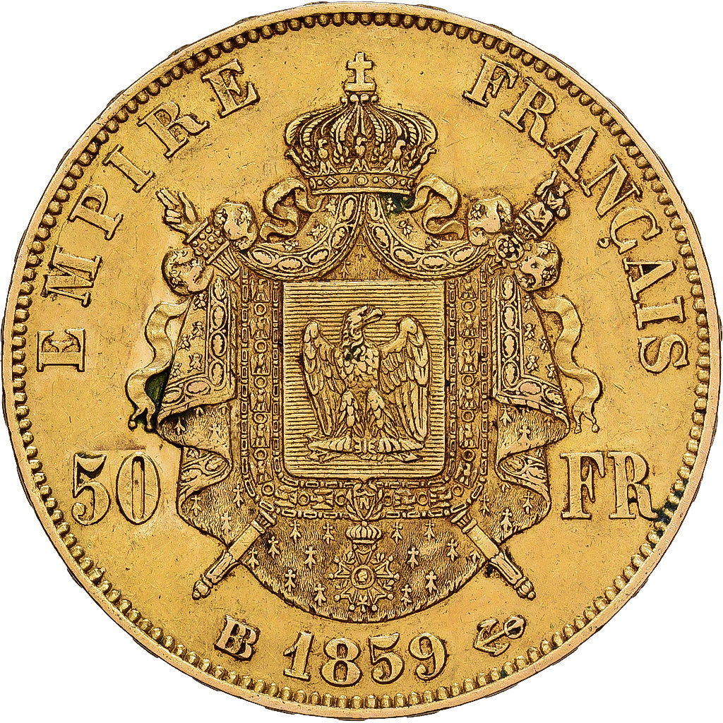 France, Napoleon III, 50 Francs, 1859, Strasbourg, Gold, EF(40-45)