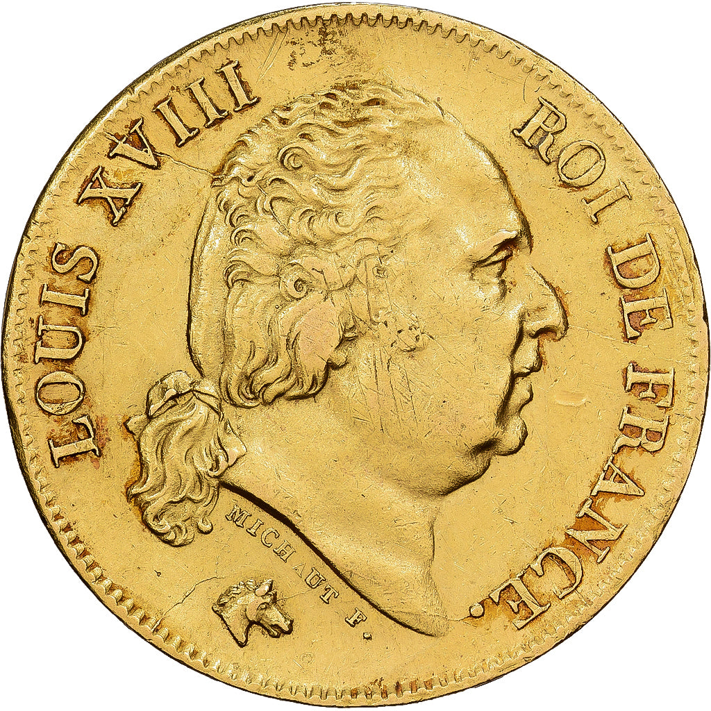 Francia, Louis XVIII, 40 Francs, 1818, Lille, Oro, MBC+, Gadoury:1092, KM:713.6