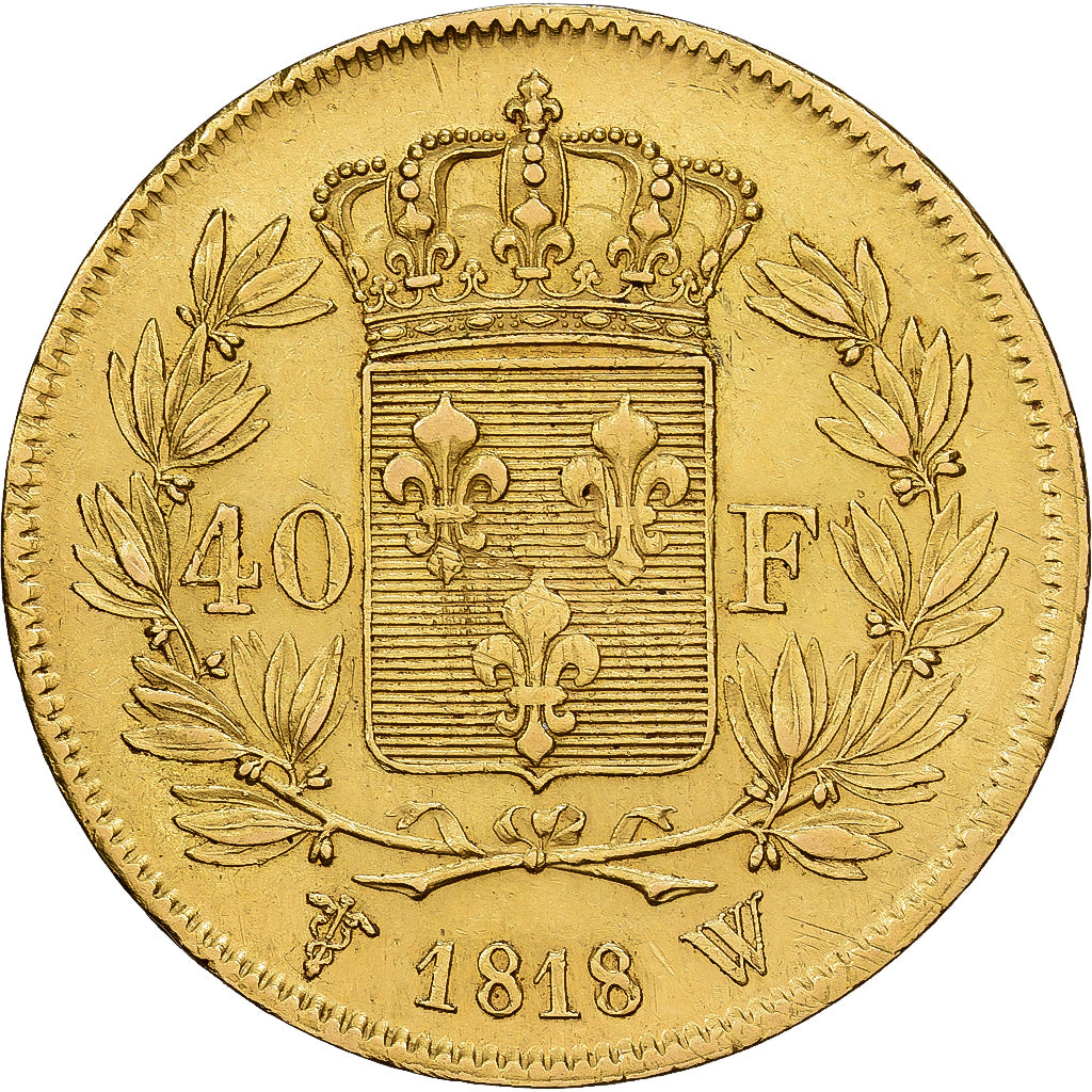 Francia, Louis XVIII, 40 Francs, 1818, Lille, Oro, MBC+, Gadoury:1092, KM:713.6