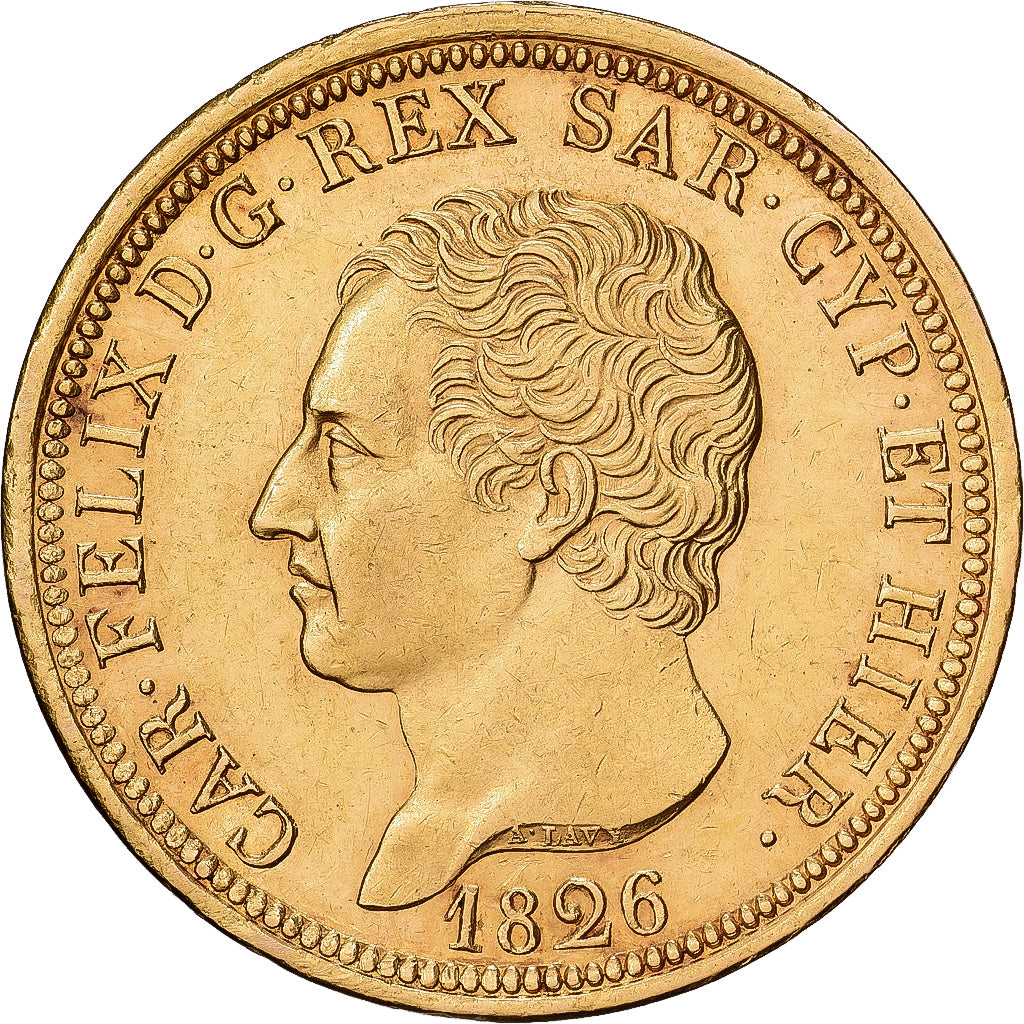Italian States, SARDINIA, Carlo Felice, 80 Lire, 1826, Torino, Gold, AU(50-53)