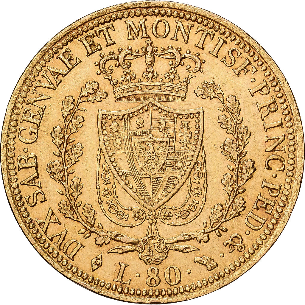 Italian States, SARDINIA, Carlo Felice, 80 Lire, 1826, Torino, Gold, AU(50-53)