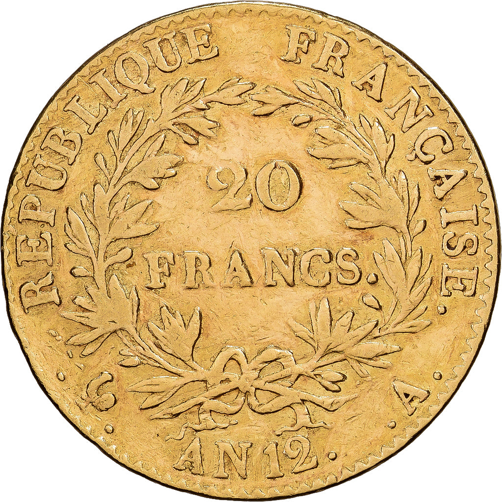 France, Bonaparte Ier Consul, 20 Francs, An 12 (1804), Paris, Gold, VF(30-35)