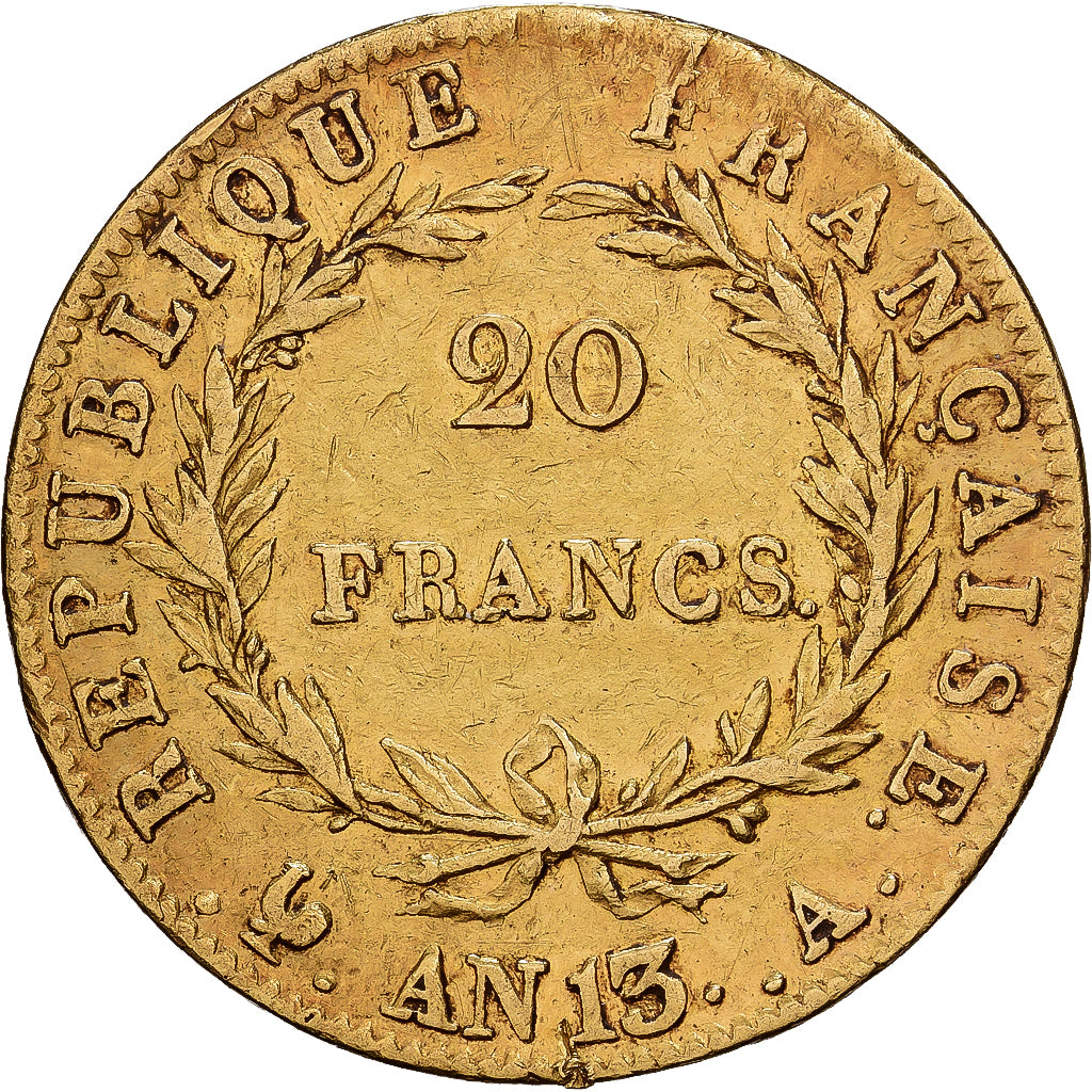 France, Napoleon I, 20 Francs, An 13 (1805), Paris, Gold, EF(40-45)
