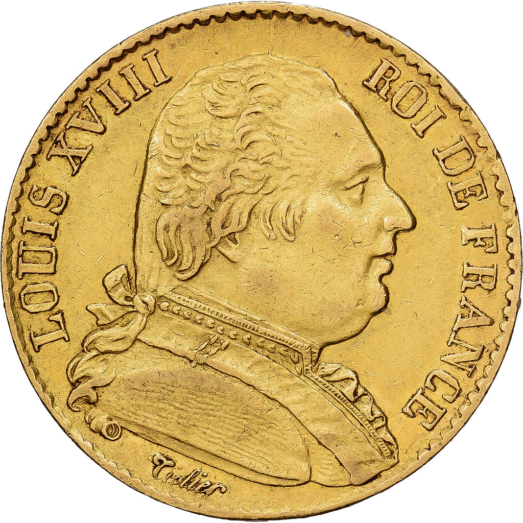 France, Louis XVIII, 20 Francs, 1814, Lille, Or, TTB+, Gadoury:1026, KM:706.6