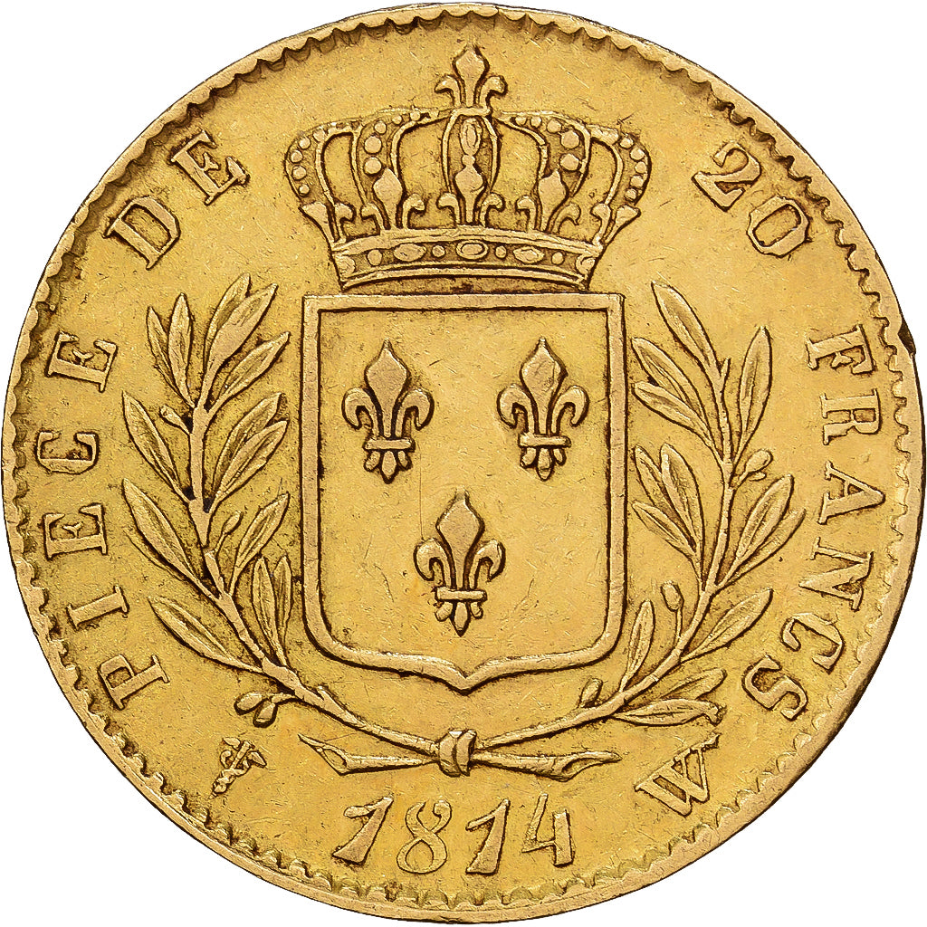 France, Louis XVIII, 20 Francs, 1814, Lille, Or, TTB+, Gadoury:1026, KM:706.6
