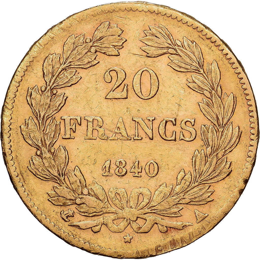 França, Louis-Philippe, 20 Francs, 1840, Paris, Dourado, EF(40-45)