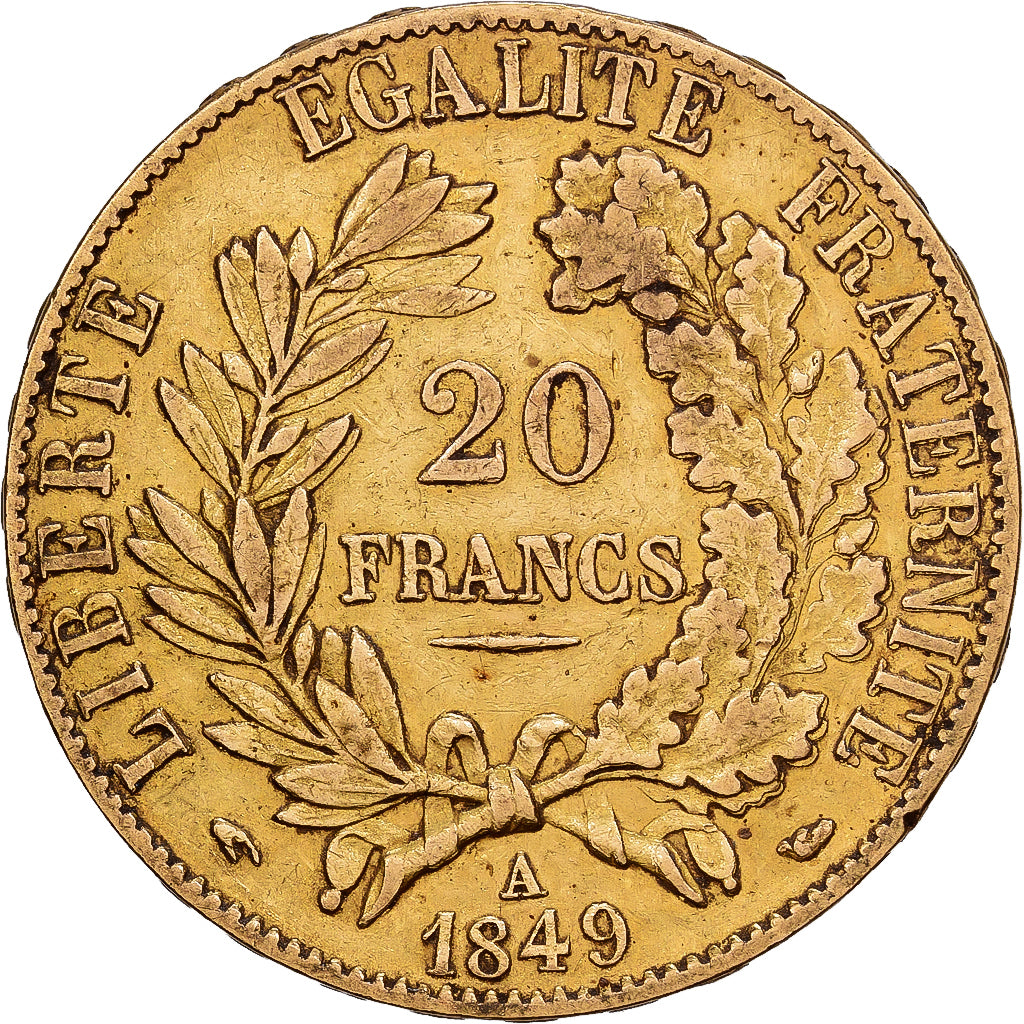 Frankrijk, 20 Francs, Cérès, 1849, Paris, Goud, ZF+, Gadoury:1059, KM:762