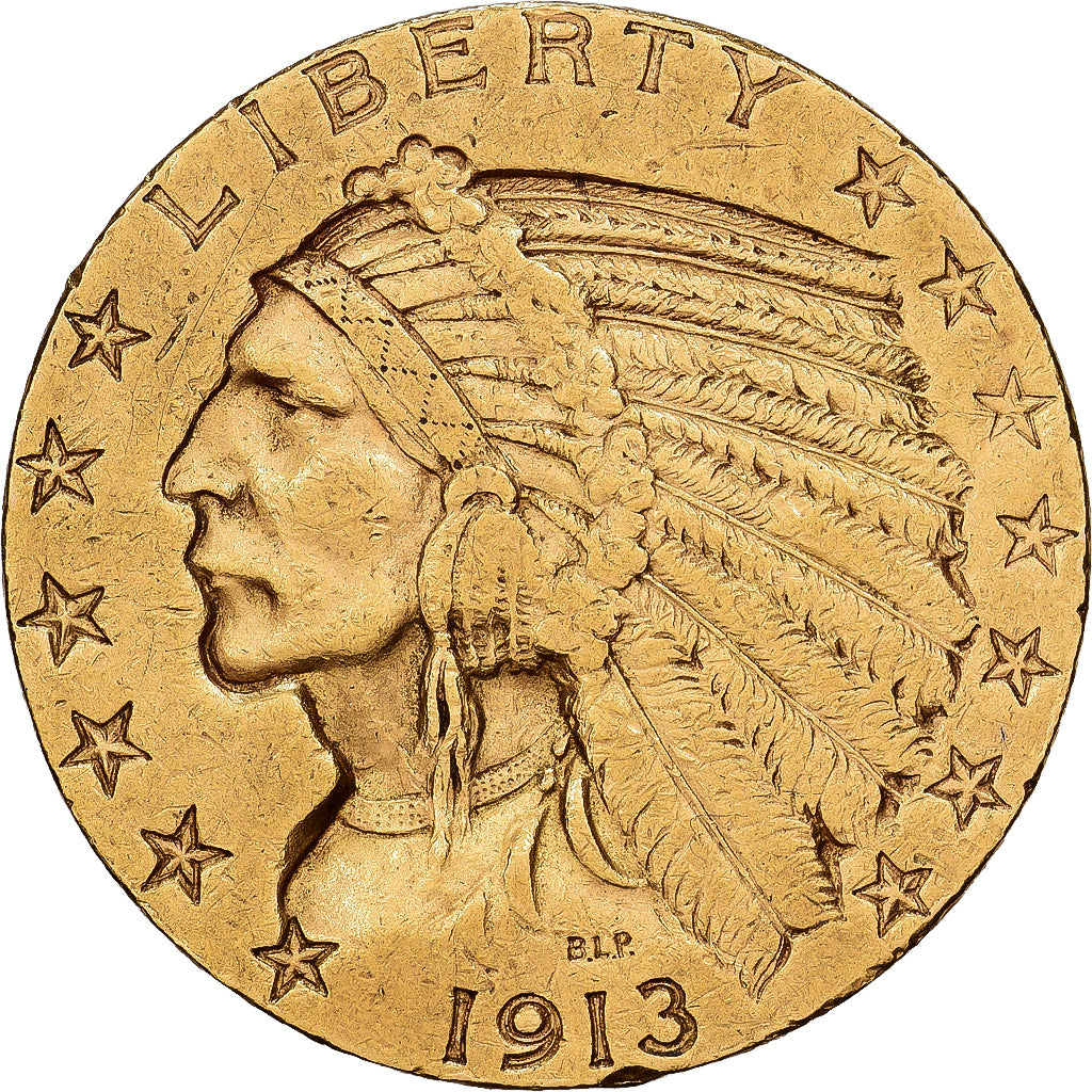 Vereinigte Staaten, $5, Half Eagle, Indian Head, 1913, U.S. Mint, Gold, SS+