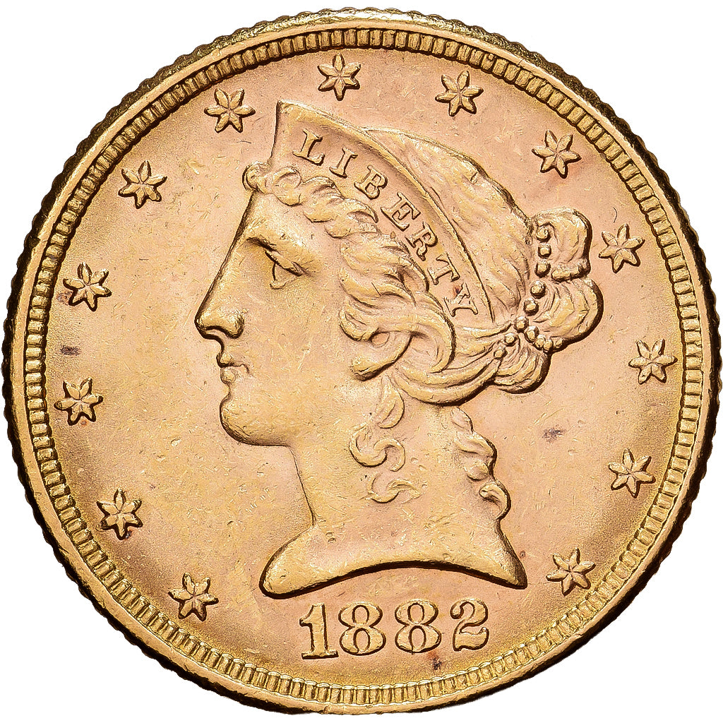 Stati Uniti, $5, Half Eagle, Coronet Head, 1882, U.S. Mint, Oro, SPL-, KM:101