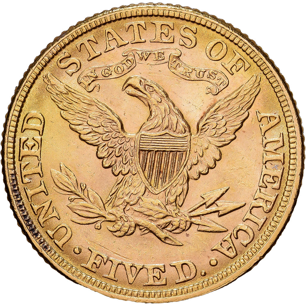 Stati Uniti, $5, Half Eagle, Coronet Head, 1882, U.S. Mint, Oro, SPL-, KM:101