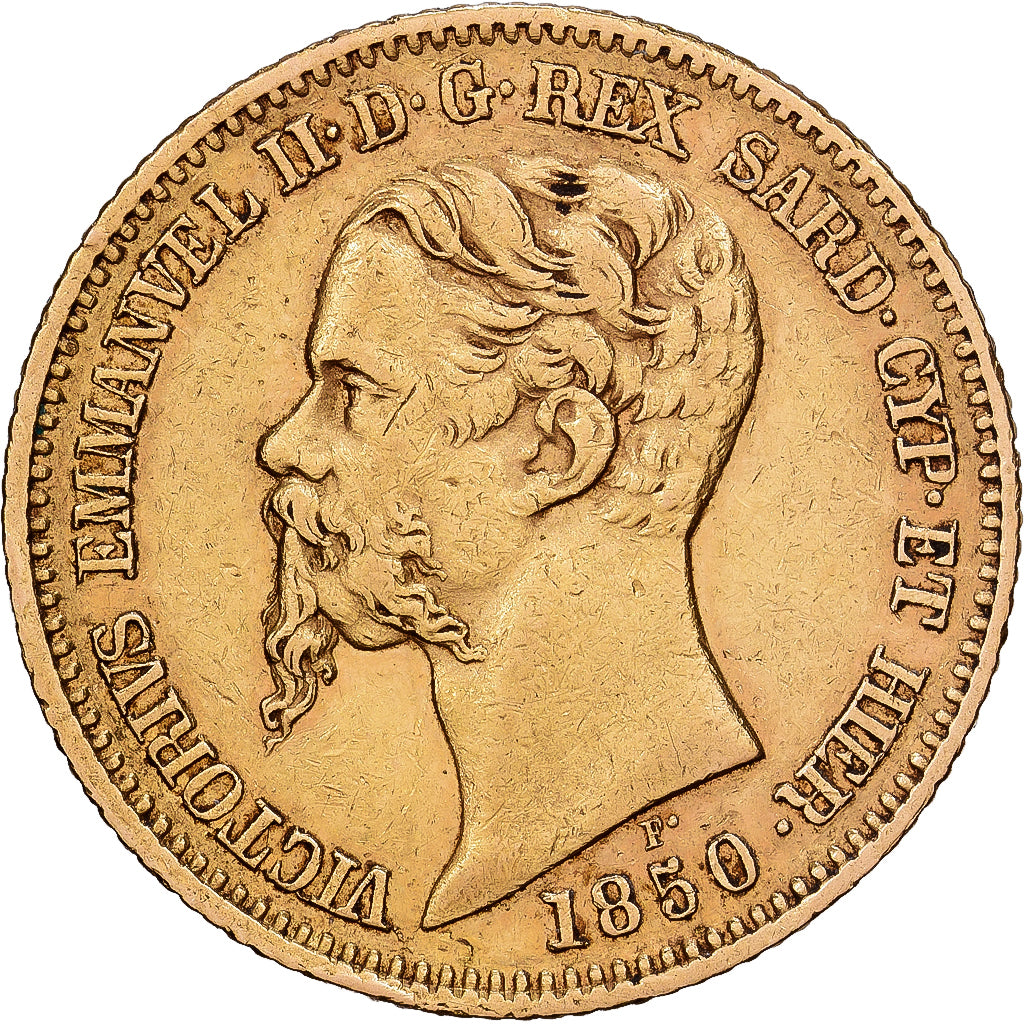 ESTADOS ITALIANOS, SARDINIA, Vittorio Emanuele II, 20 Lire, 1850, Genoa