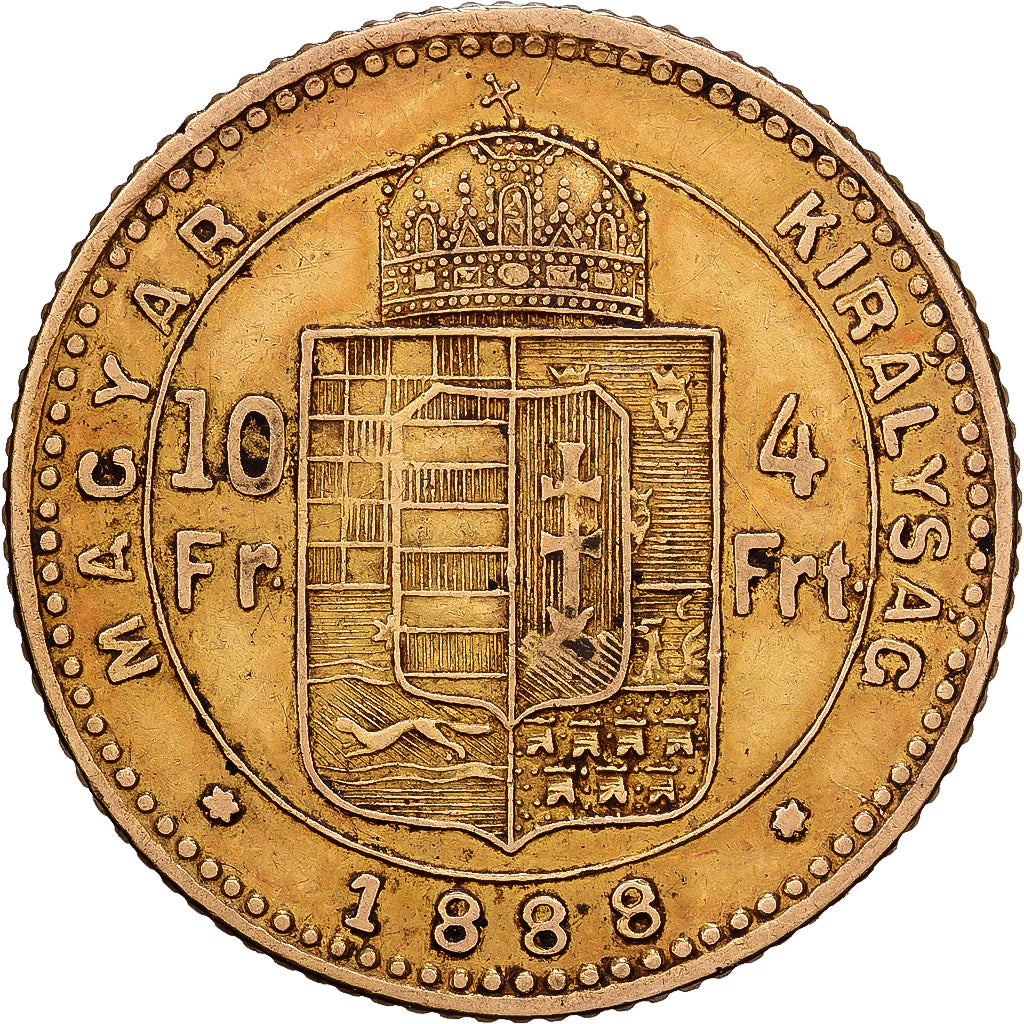 Hungary, Franz Joseph I, 4 Forint 10 Francs, 1888, Kremnitz, Gold, EF(40-45)