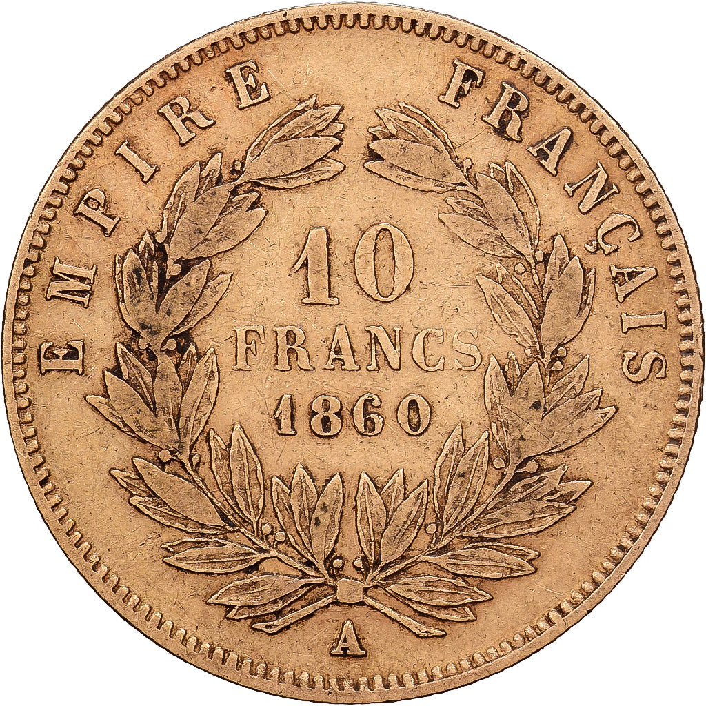 Frankrijk, Napoleon III, 10 Francs, 1860, Paris, Abeille, Goud, FR+