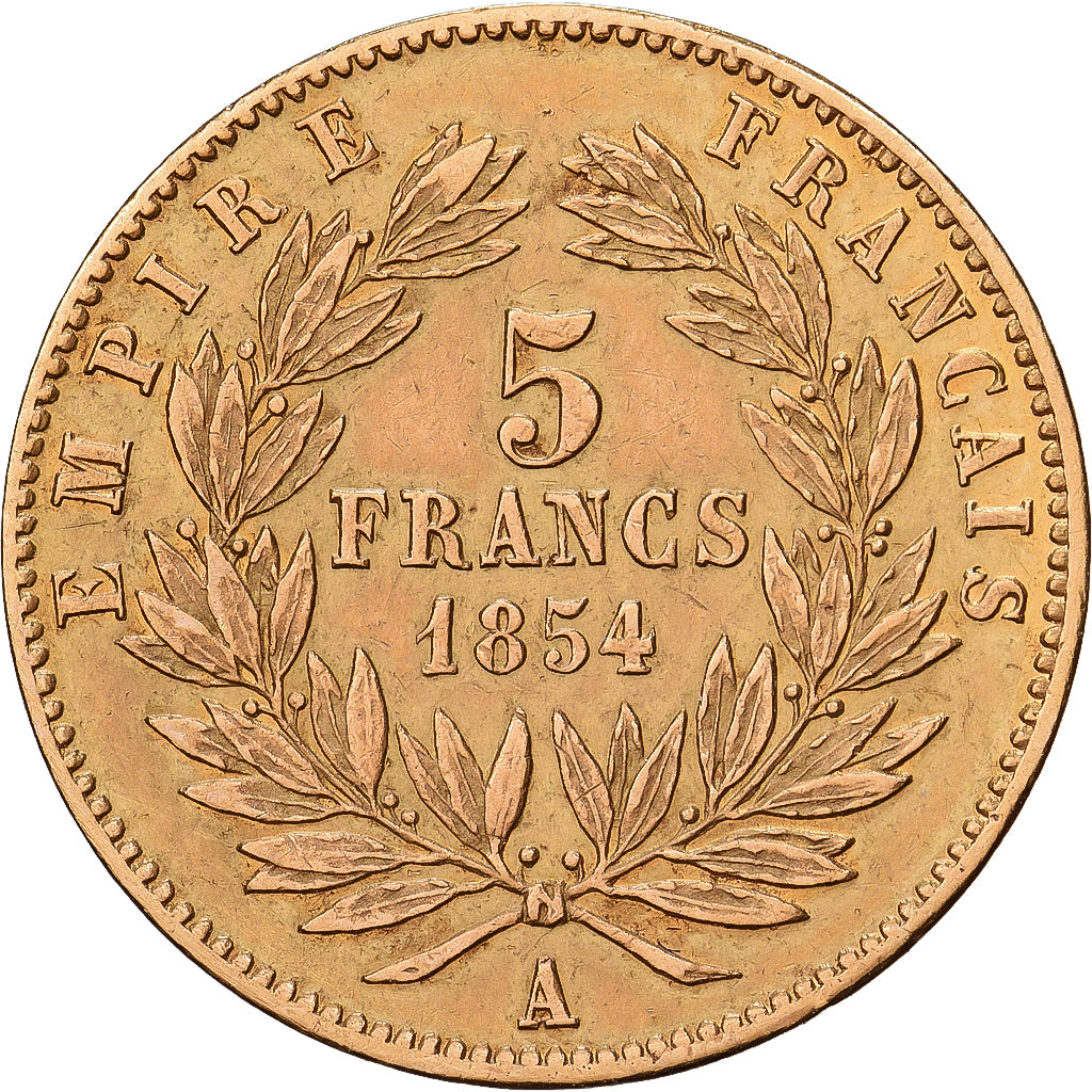 France, Napoleon III, 5 Francs, 1854, Paris, tranche lisse, Gold, EF(40-45)