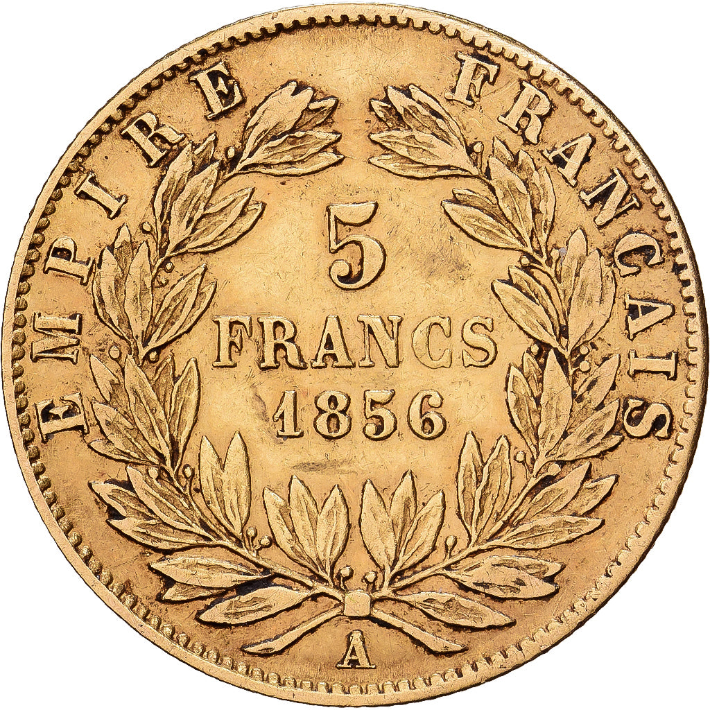 Francja, Napoleon III, 5 Francs, 1856, Paris, Złoto, VF(30-35), Gadoury:1001