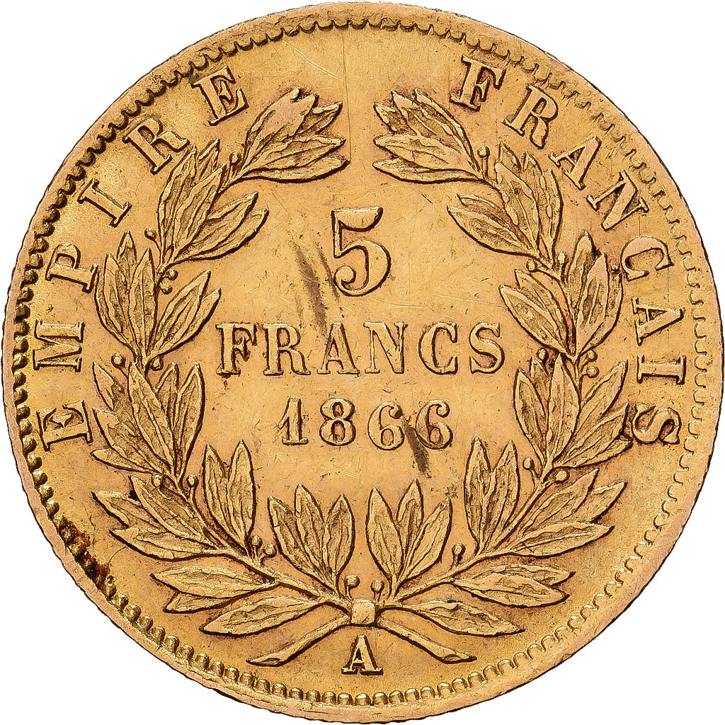 Frankreich, Napoleon III, 5 Francs, 1866, Paris, Gold, SS, Gadoury:1002