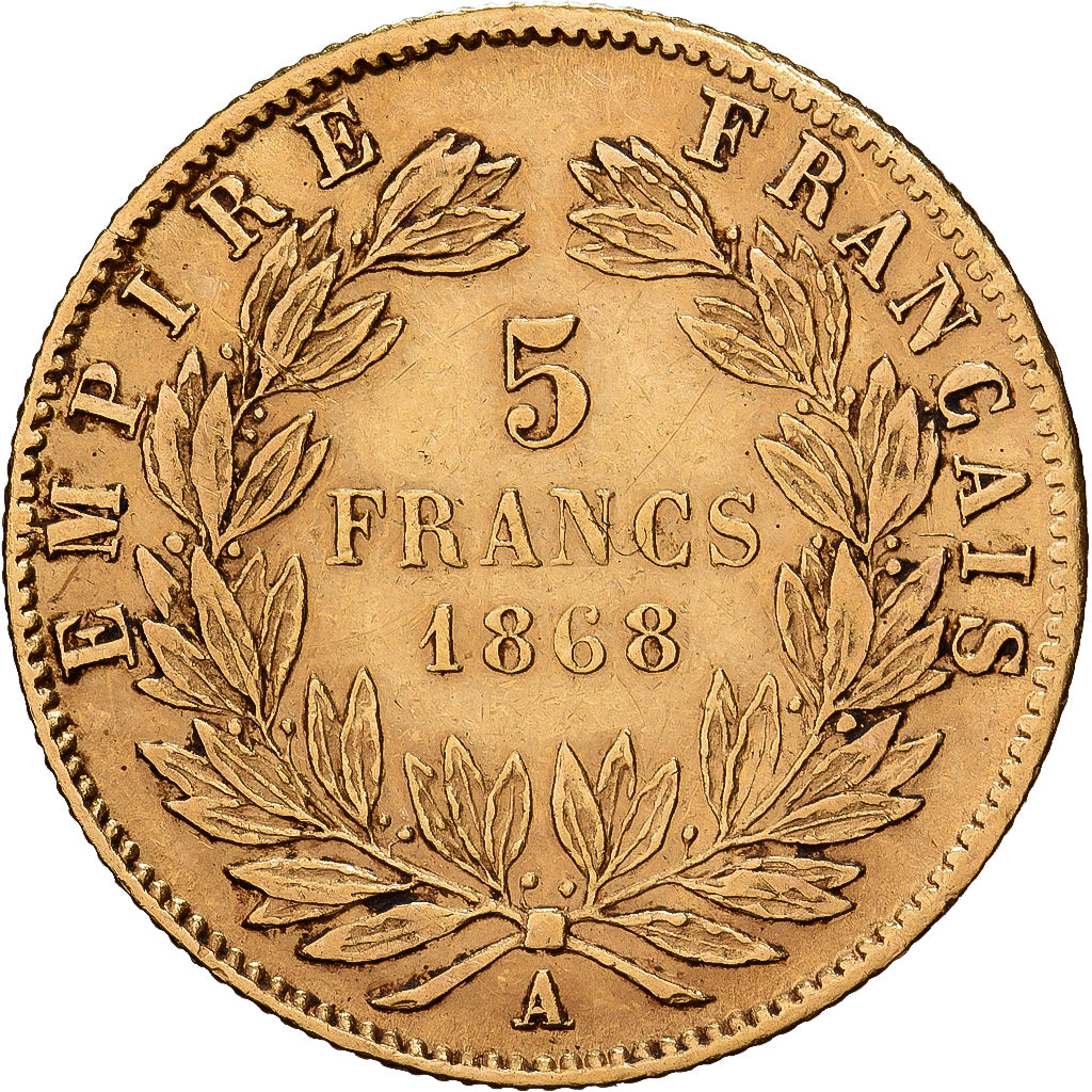 France, Napoléon III, 5 Francs, 1868, Paris, Or, TTB, Gadoury:1002, KM:803.1