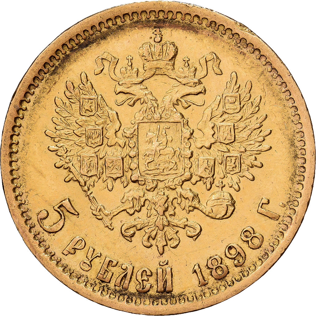 Russia, Nicholas II, 5 Roubles, 1898, St. Petersburg, Gold, AU(50-53), KM:62