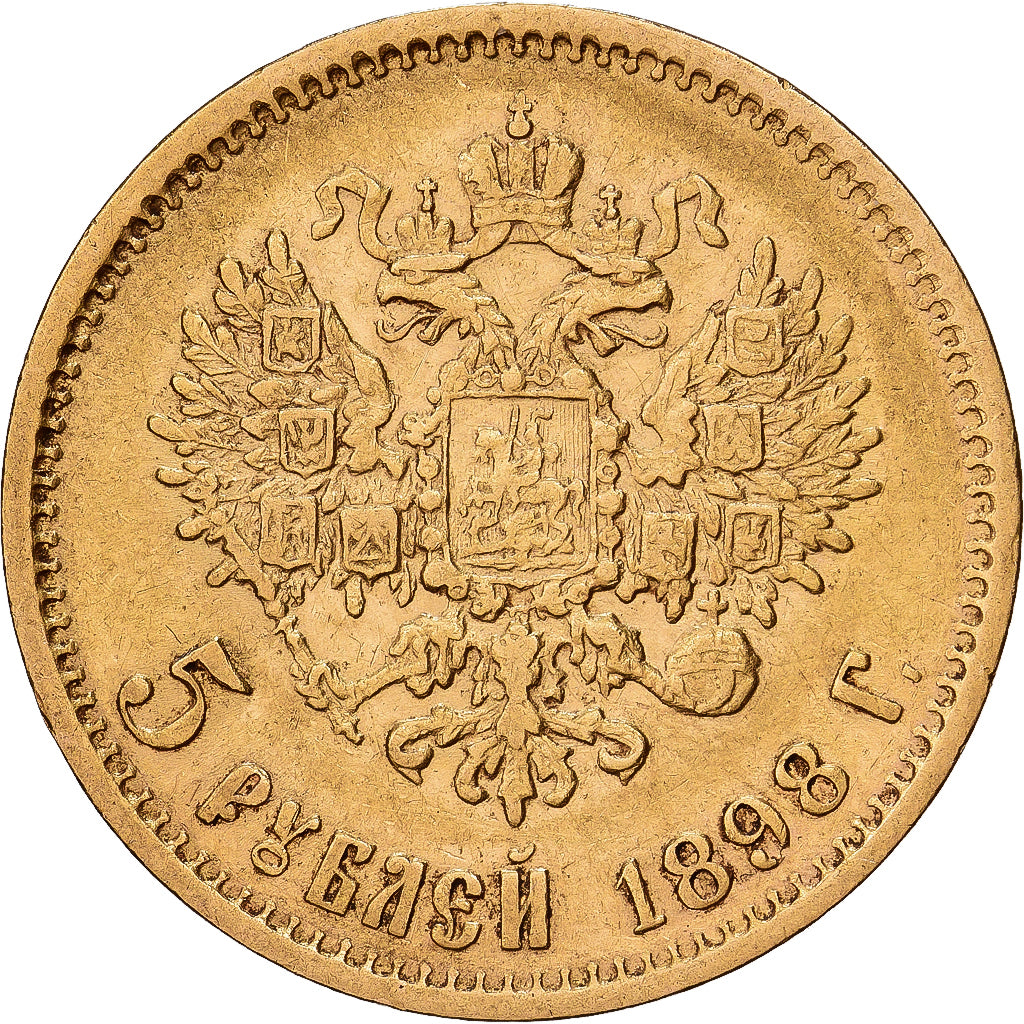 Russia, Nicholas II, 5 Roubles, 1898, St. Petersburg, Gold, EF(40-45), KM:62