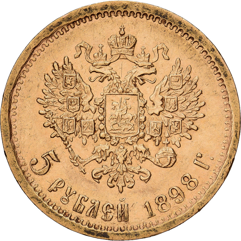 Russia, Nicholas II, 5 Roubles, 1898, St. Petersburg, Oro, BB+, KM:62