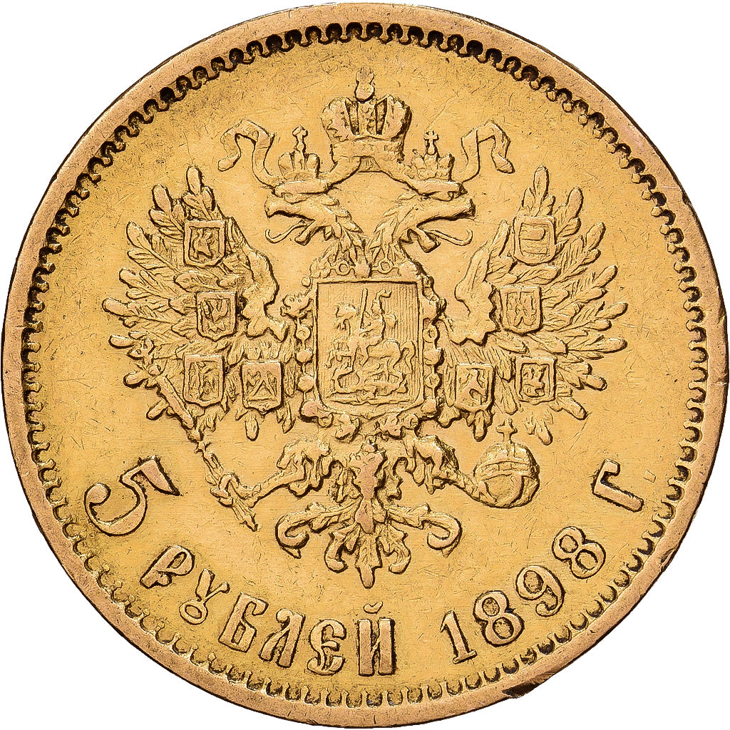 Russia, Nicholas II, 5 Roubles, 1898, St. Petersburg, Gold, AU(50-53), KM:62