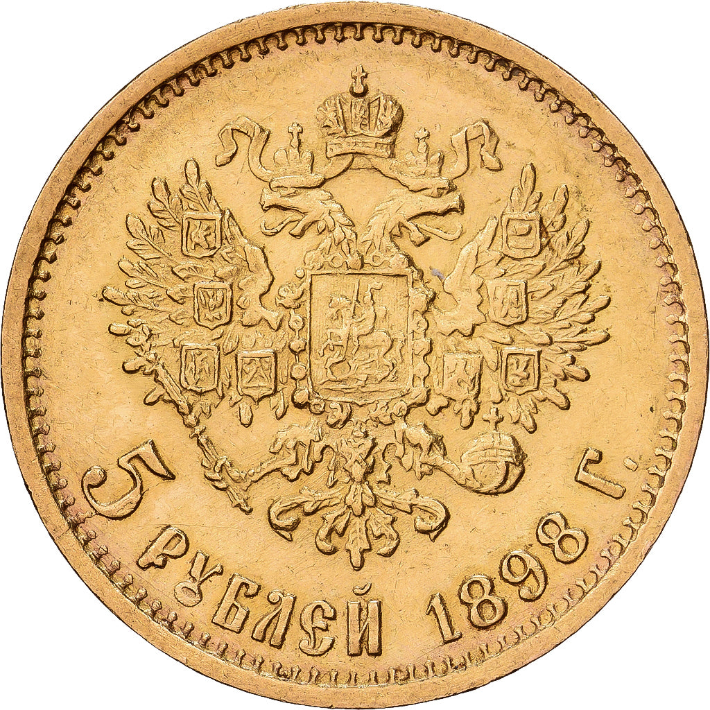 Russia, Nicholas II, 5 Roubles, 1898, St. Petersburg, Złoto, AU(50-53), KM:62