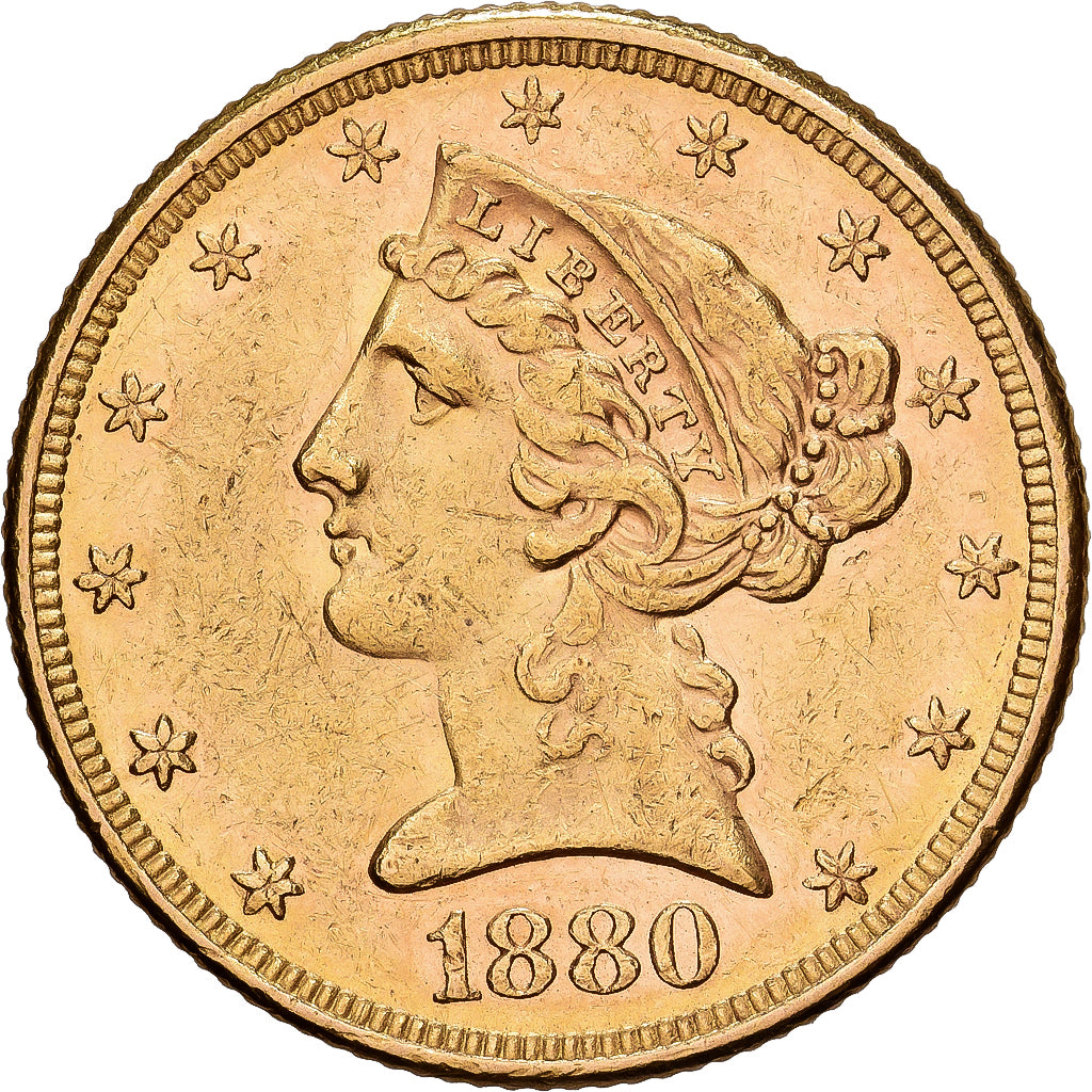 Vereinigte Staaten, $5, Half Eagle, Coronet Head, 1880, U.S. Mint, Gold, VZ