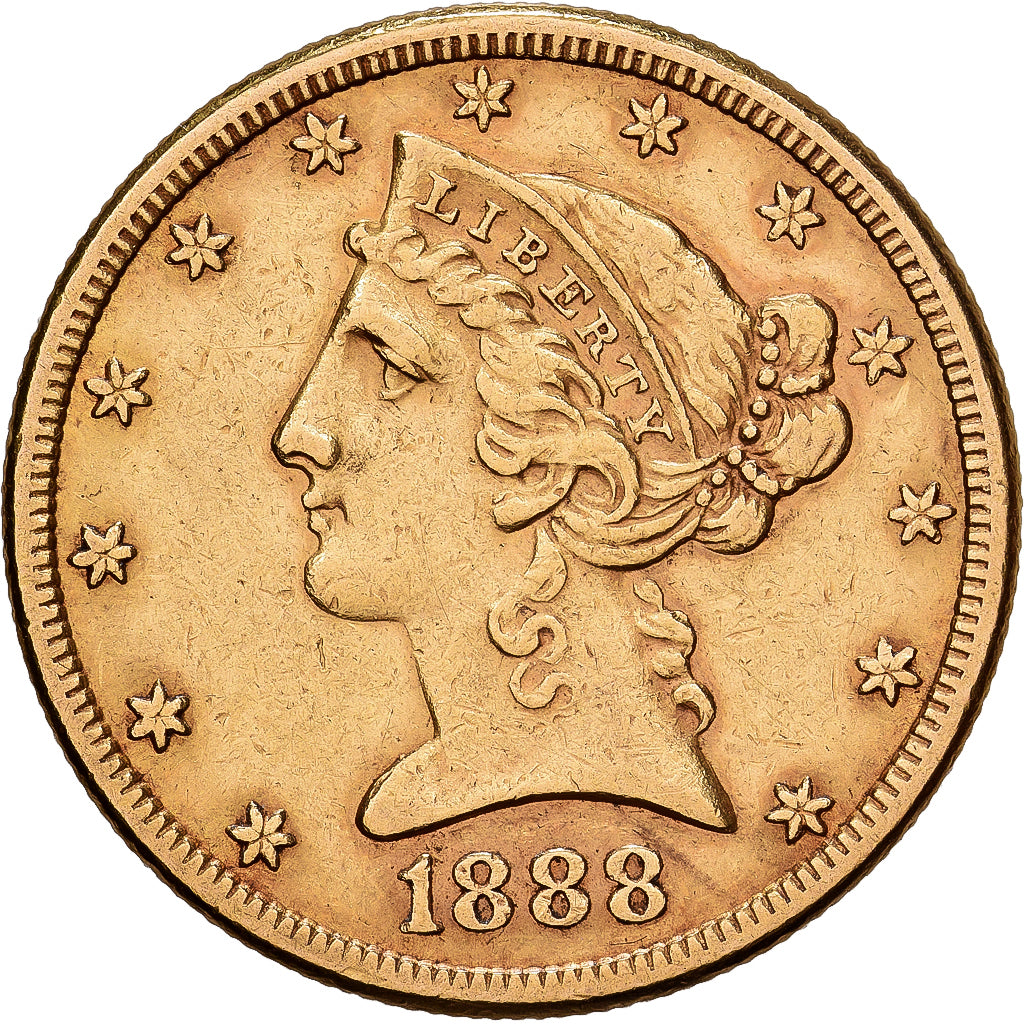 Stati Uniti, $5, Half Eagle, Coronet Head, 1888, U.S. Mint, Oro, BB, KM:101