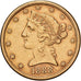 Stati Uniti, $5, Half Eagle, Coronet Head, 1888, U.S. Mint, Oro, BB, KM:101