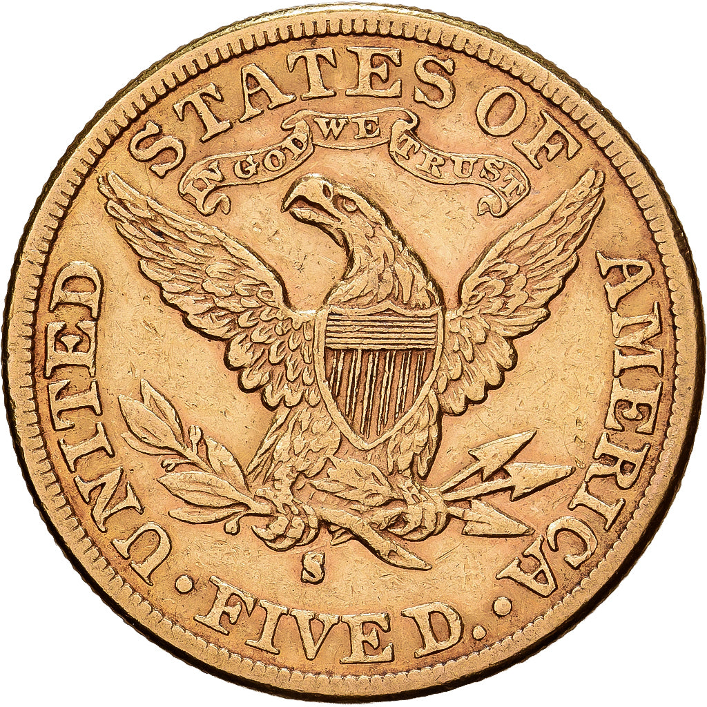 Stati Uniti, $5, Half Eagle, Coronet Head, 1888, U.S. Mint, Oro, BB, KM:101