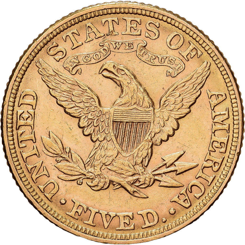 USA, $5, Half Eagle, Coronet Head, 1880, U.S. Mint, Złoto, AU(50-53), KM:101