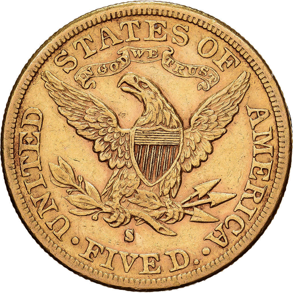 Estados Unidos, $5, Half Eagle, Coronet Head, 1886, U.S. Mint, Oro, MBC, KM:101