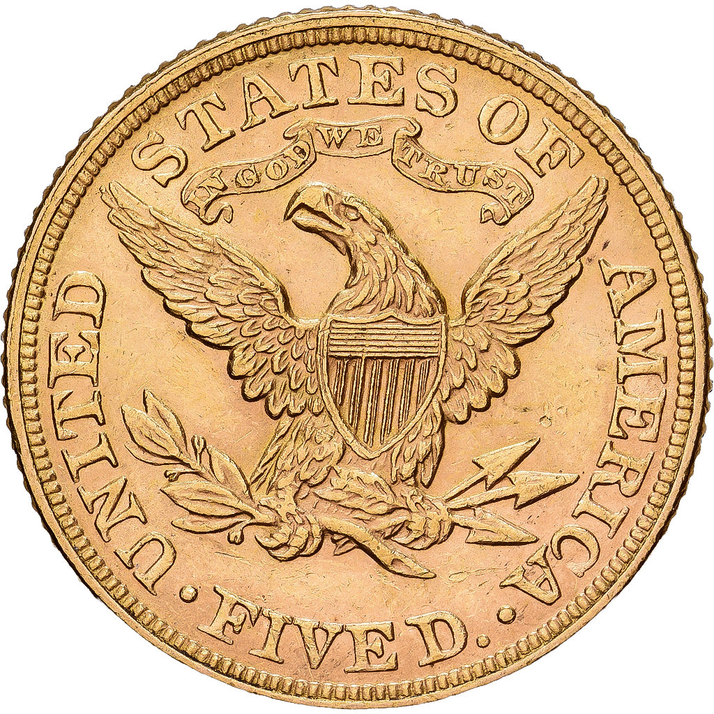 Stati Uniti, $5, Half Eagle, Coronet Head, 1895, U.S. Mint, Oro, BB+, KM:101