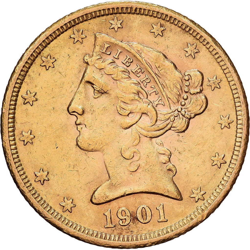 Vereinigte Staaten, $5, Half Eagle, Coronet Head, 1901, U.S. Mint, Gold, SS+