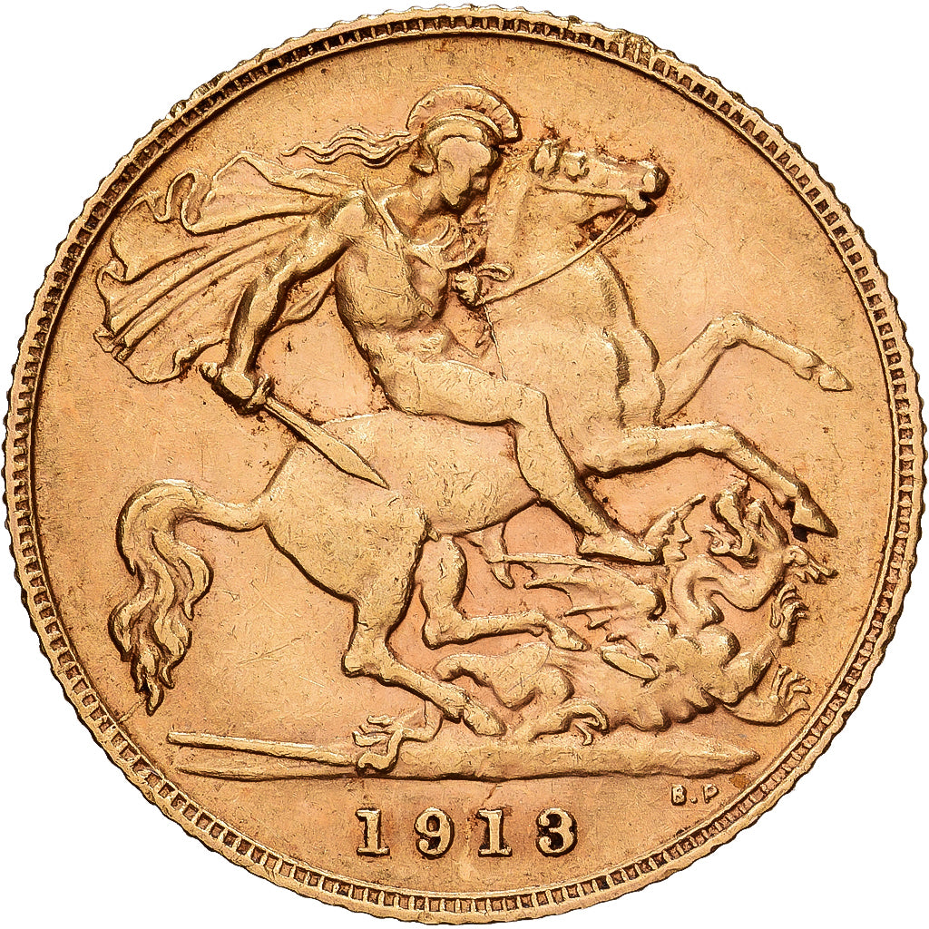 Grã-Bretanha, George V, 1/2 Sovereign, 1913, Dourado, AU(50-53), KM:819