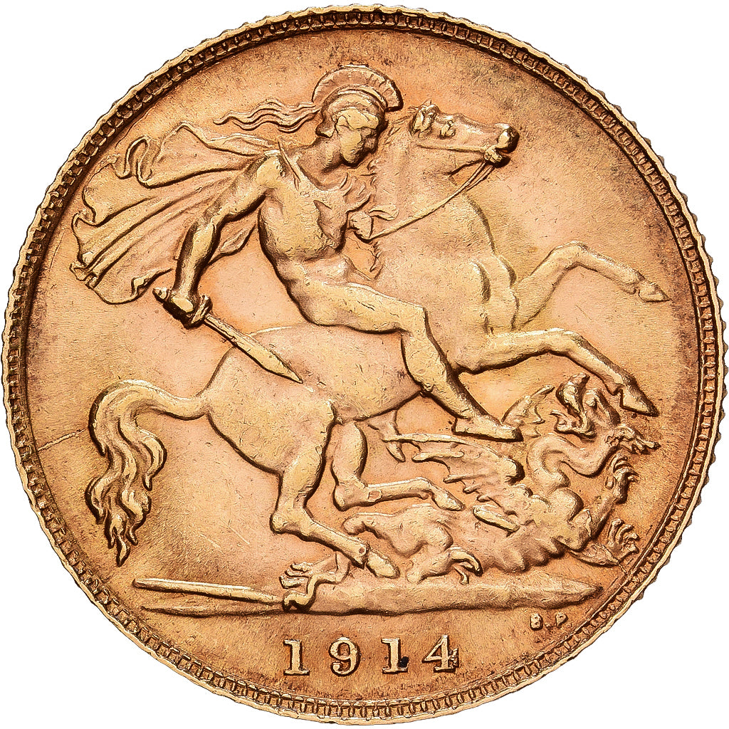 Grande-Bretagne, George V, 1/2 Sovereign, 1914, Or, TTB+, KM:819