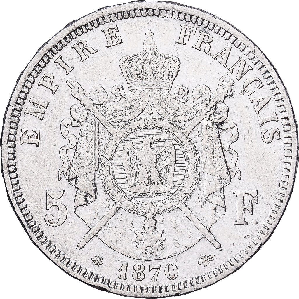 France, Napoléon III, 5 Francs, 1870, Paris, Argent, TTB+, Gadoury:739