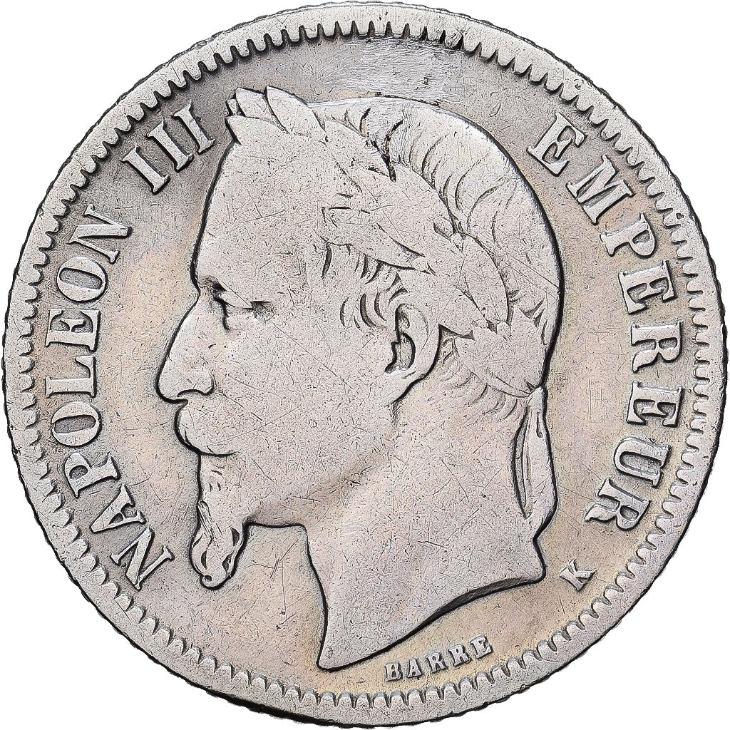 Francia, Napoleon III, Franc, 1866, Bordeaux, Plata, BC, Gadoury:463, KM:806.3